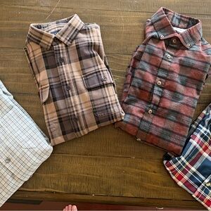 4 Mizzen+Main Flannel Button-Down Shirt. Gray. Brown. Red/black. Blue.